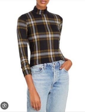 BY DESIGN WOMEN'S PLAID LIGHTWEIGHT TURTLENECK TOP SIZE SMALL